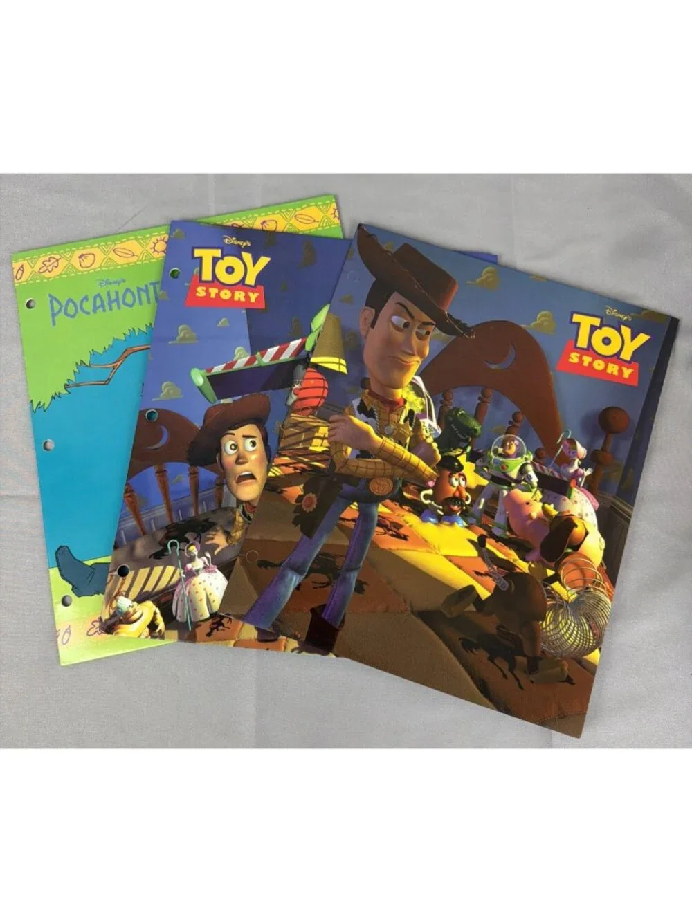 Lot 3 Vintage 90s Toy Story Pocahontas 3 Hole Binder Pocket Folder Disney NOS